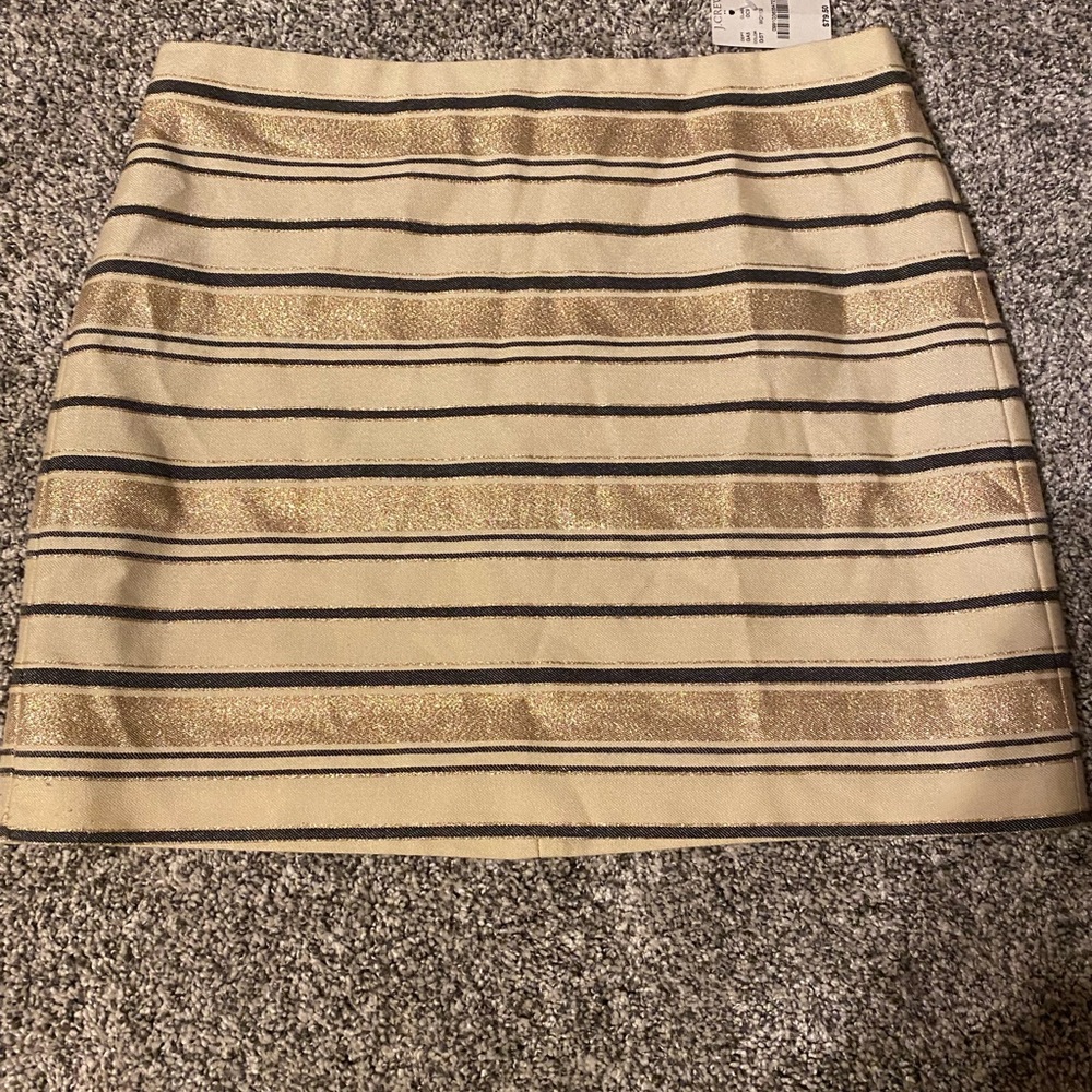 NWT J. Crew Womens Gold and Black Striped Mini Skirt Sz 2